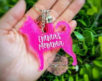 Llavero de chihuahua con purpurina personalizable, llavero de chihuahua personalizado, chihuahua de pelo corto, mamá chihuahua, regalos de chihuahua, mamá perro
