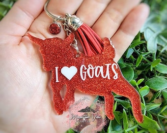 Customizable Goat Glitter keychain, personalized goat keychain, dairy goat gifts, livestock keychain, goat mom, nigerian dwarf goat
