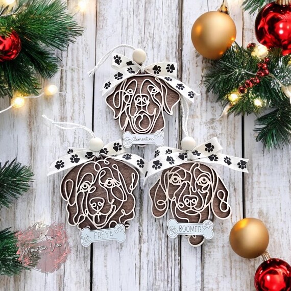 Adorno árbol Navidad Personalizado Con Nombre Y Raza De Perro, Colgante De Madera