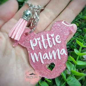 Customizable pitbull keychain, personalized pitbull keychain, pittie mama keychain, pittie mama, pitbull mom, glitter keychain, pitbull gift