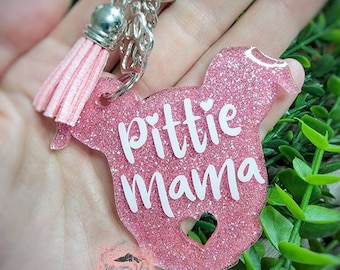 Customizable pitbull keychain, personalized pitbull keychain, pittie mama keychain, pittie mama, pitbull mom, glitter keychain, pitbull gift