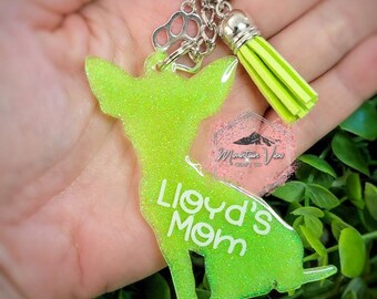 Llavero de chihuahua con purpurina personalizable, llavero de chihuahua personalizado, mamá chihuahua, regalos de chihuahua, mamá perro