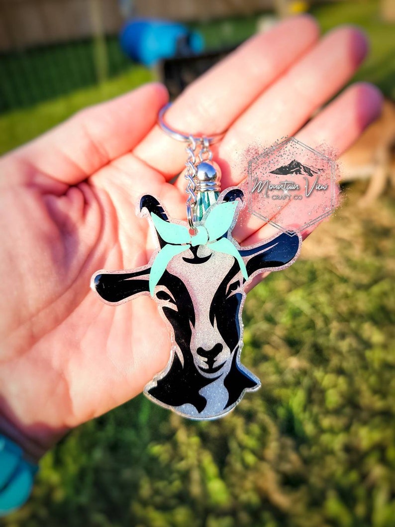 Customizable Goat With Bandana Glitter Keychain, Goat Keychain, Gpat ...