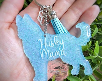 Anpassningsbar Husky glitternyckelring, personlig Husky-nyckelring, husky mamma, husky-presenter, hundmamma-presenter, husky mamma-presenter
