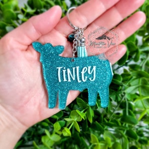 Customizable Show Steer 4H Glitter keychain, personalized 4H steer keychain, 4H show gifts, livestock keychain, 4H livestock showing