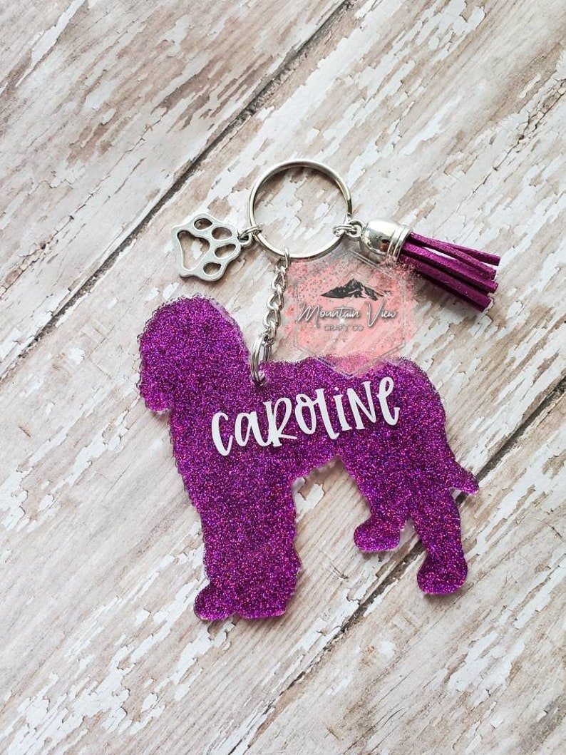 Customizable Goldendoodle Glitter Keychain Personalized Etsy