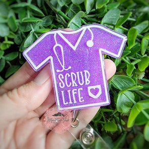 Customizable Scrub Life Glitter Badge Reel, nurse badge reel, RN badge reel, gifts for nurses, medical lanyard, nurse accessories