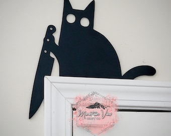Adorno para puerta de Halloween, adorno para puerta de gato negro, decoración para puerta de Halloween, accesorios para puerta de gato negro, decoración de Halloween, decoraciones de Halloween