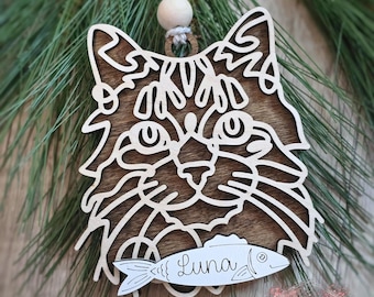 Personalized Line Art Cat Christmas Ornament - 5 Styles Available