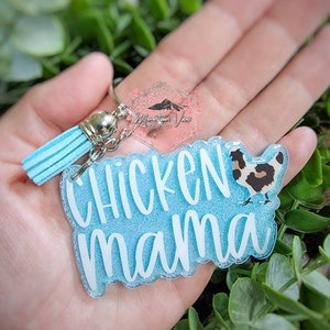 Customizable Chicken Mama Glitter Keychain, Chicken Mama Keychain, chicken keychain, chicken mom gifts, chicken accessories, chicken gifts