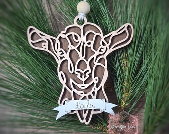 Personalized Line Art Goat Christmas Ornament, Personalized Goat Ornament, Livestock Ornament, Farm Gifts, Personalized Goat Gifts