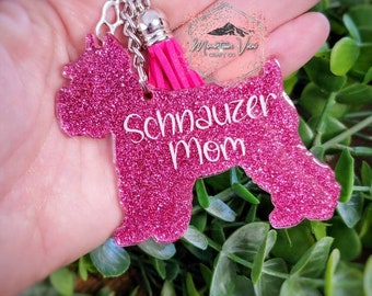 Llavero con purpurina Schnauzer personalizable, llavero Schnauzer personalizado, llavero mamá Schnauzer, regalos Schnauzer