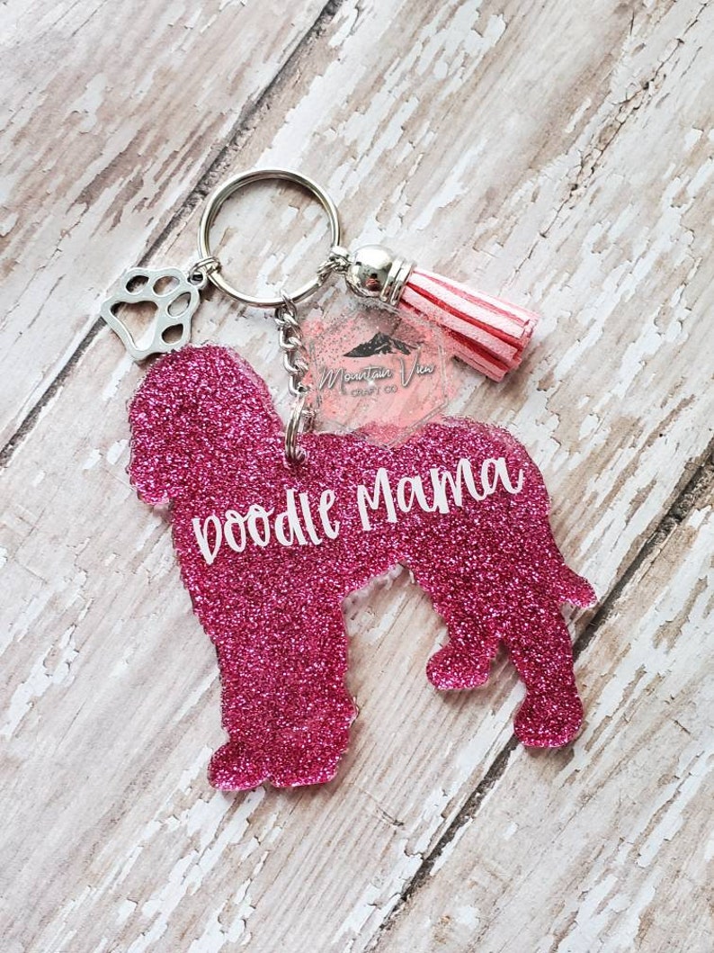 Customizable Goldendoodle Glitter Keychain Personalized Etsy