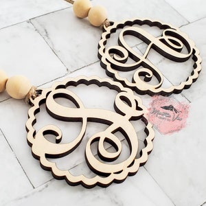 Wooden Monogram Rearview Mirror Car Charm, single initial car charm, monogram car accessories, rear view mirror hanger