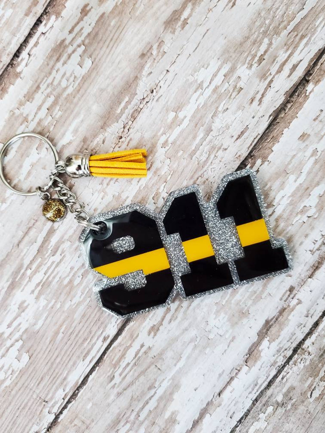 911 Dispatcher Keychain Thin Gold Line Keychain Dispatcher Etsy