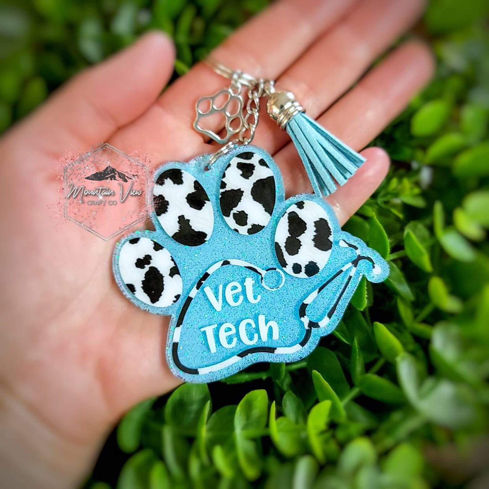 Customizable Vet Tech Glitter Keychain Paw Print Keychain Etsy