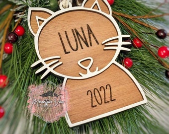 Personalized Cat Christmas Ornament, Personalized Christmas Ornament, Engraved Cat Ornament, New Kitten gifts, Pet Memorial Ornament