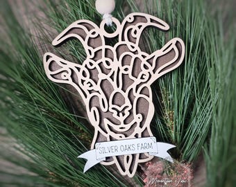 Personalized Line Art Horned Goat Christmas Ornament, Personalized Goat Ornament, Livestock Ornament, Farm Gifts, Personalized Goat Gifts