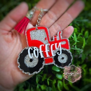 Personalized Tractor keychain, Farmer keychain, tractor keychain, farmer&#39;s wife glitter keychain, farm gifts, farming gifts