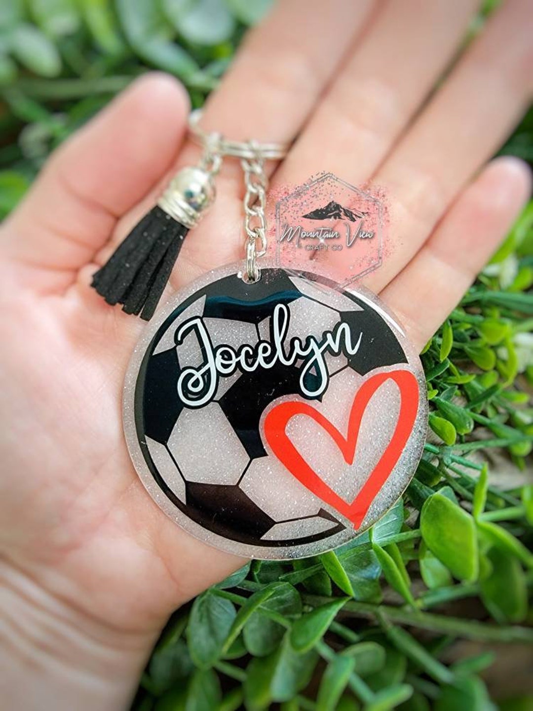 Personalized Soccer Keychain Glitter Soccer Keychain Soccer Etsy
