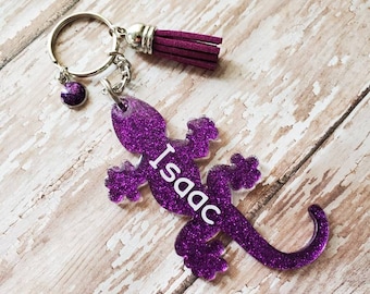 Customizable Gecko Glitter keychain, personalized gecko keychain, gecko gifts, gecko accessories