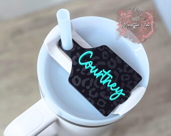 Personalisierte Cattle Tag Topper, 20 Unzen 30 Unzen 40 Unzen Becher Topper, H2.0 Becher Topper, Leopardenmuster, Monogramm Rinderanhänger, Kuh Geschenke