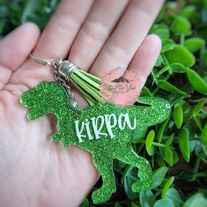 Customizable T-Rex Glitter keychain, personalized t-rex keychain, dinosaur gifts, trex gifts