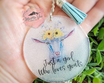 Just a Girl Who Loves Goats Glitter Keychain, goat keychain, glitter keychain, goat lover gifts, goat mom, goat mama