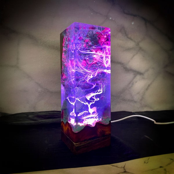 Custom Epoxy Lamp Night Light Resin lamp Art Bedside Lamp Epoxy Wood Lamp Art Modern Home Decor gift for kids gift for mom