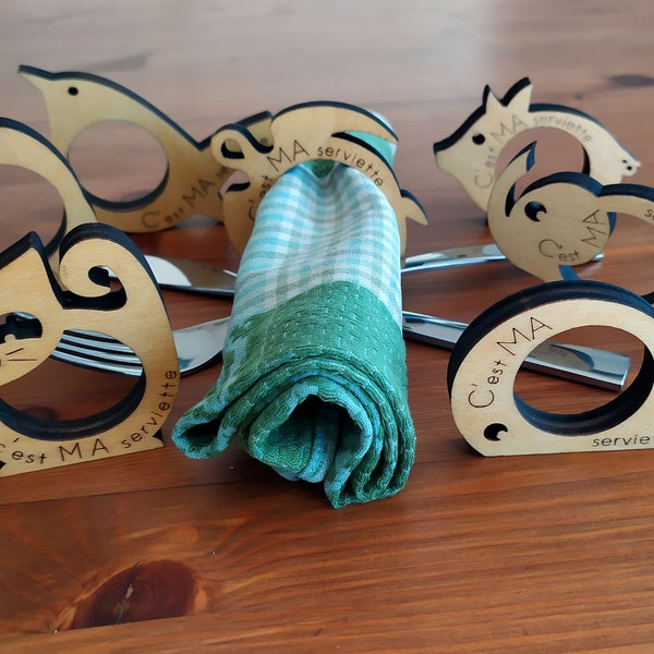 Ronds de serviette en bois en forme d'animaux pour famille nombreuse