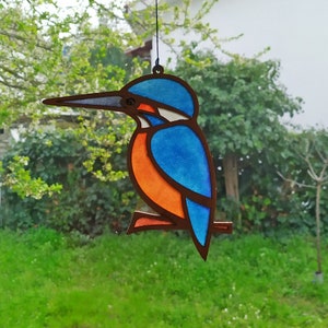 Suncatcher Sun Catcher and Organic Stained Glass Bird Kingfisher Window Decoration