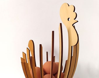 Corbeille à oeufs en bois en forme de poule pondeuse