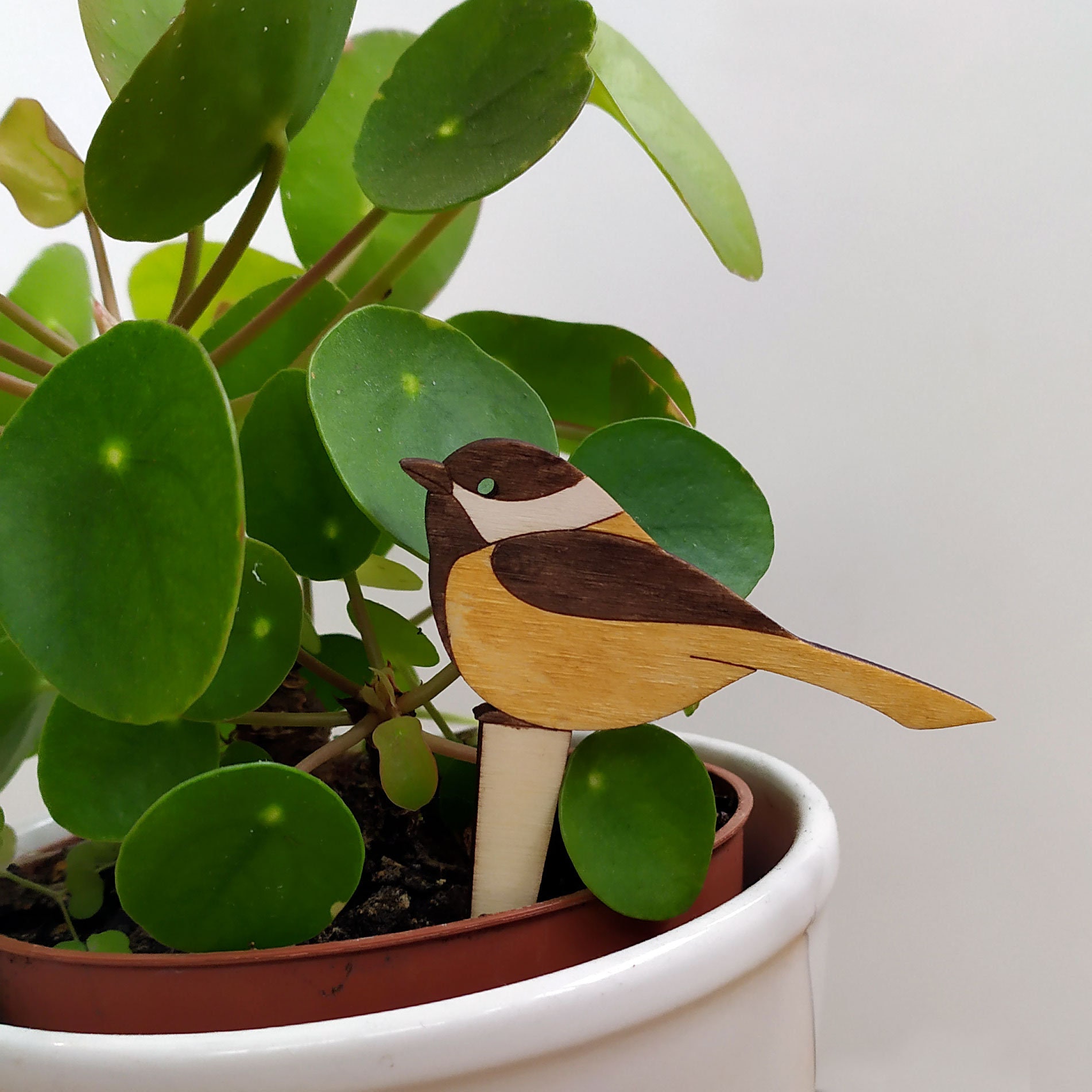 3 Décorations Pour Plantes en Bois Forme d'oiseaux Simili-Marqueterie