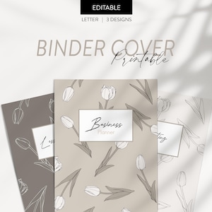 Binder Cover Printable Minimalist Neutral Tulip Flowers Professional Editable Canva Template Letter