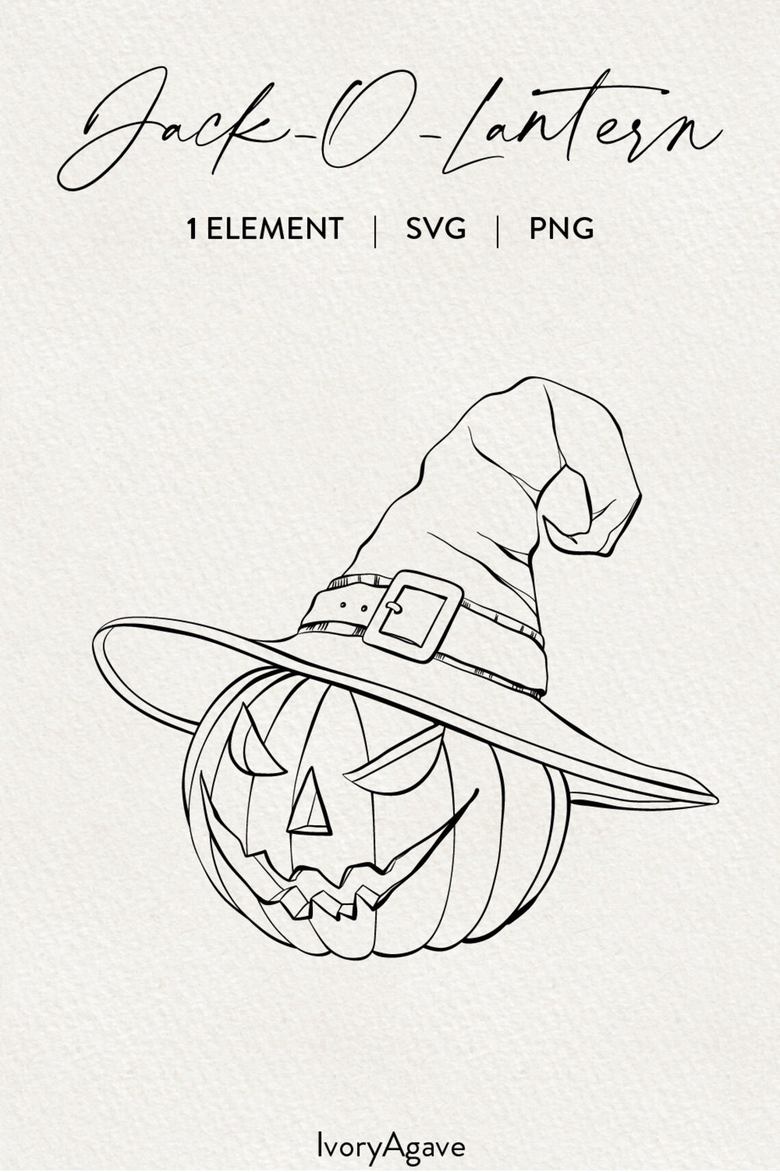 Halloween Jack-o-lantern Line Art Clipart Pumpkin With Witch Hat | Hand ...