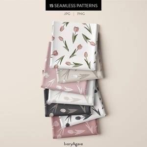 Modern Tulip Seamless Patterns Tulip Digital Paper Neutral Spring Floral Patterns