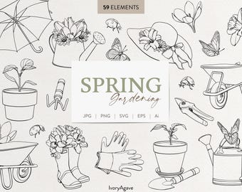 Lentetuinieren Lijntekening Clipart: Handgetekende Illustratie (PNG SVG)