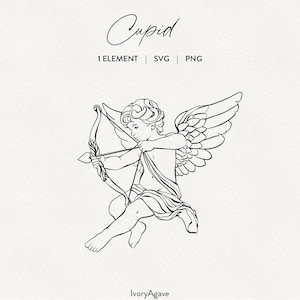 Valentine&#39;s Day Love Cupid Line Art Clipart Handdrawn Modern Graphic Illustration Fine Line Outline Elements PNG SVG