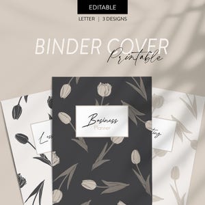 Binder Cover Printable Minimalist Neutral Tulip Flowers Professional Editable Canva Template Letter