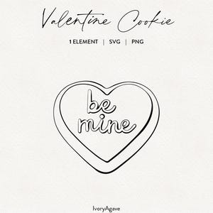 Valentine&#39;s Day Be Mine Heart Cookie Line Art Clipart Handdrawn Modern Graphic Illustration Fine Line Outline Elements PNG SVG