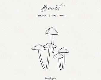 Bonnet Mushroom Line Art Drawing Clipart: Hand Drawn Illustration (PNG SVG)