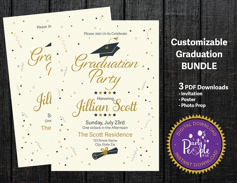 Graduation Invitation Customizable Invitation Party Supply Photo Prop Bundle Digital Instant Download Editable Poster Poster