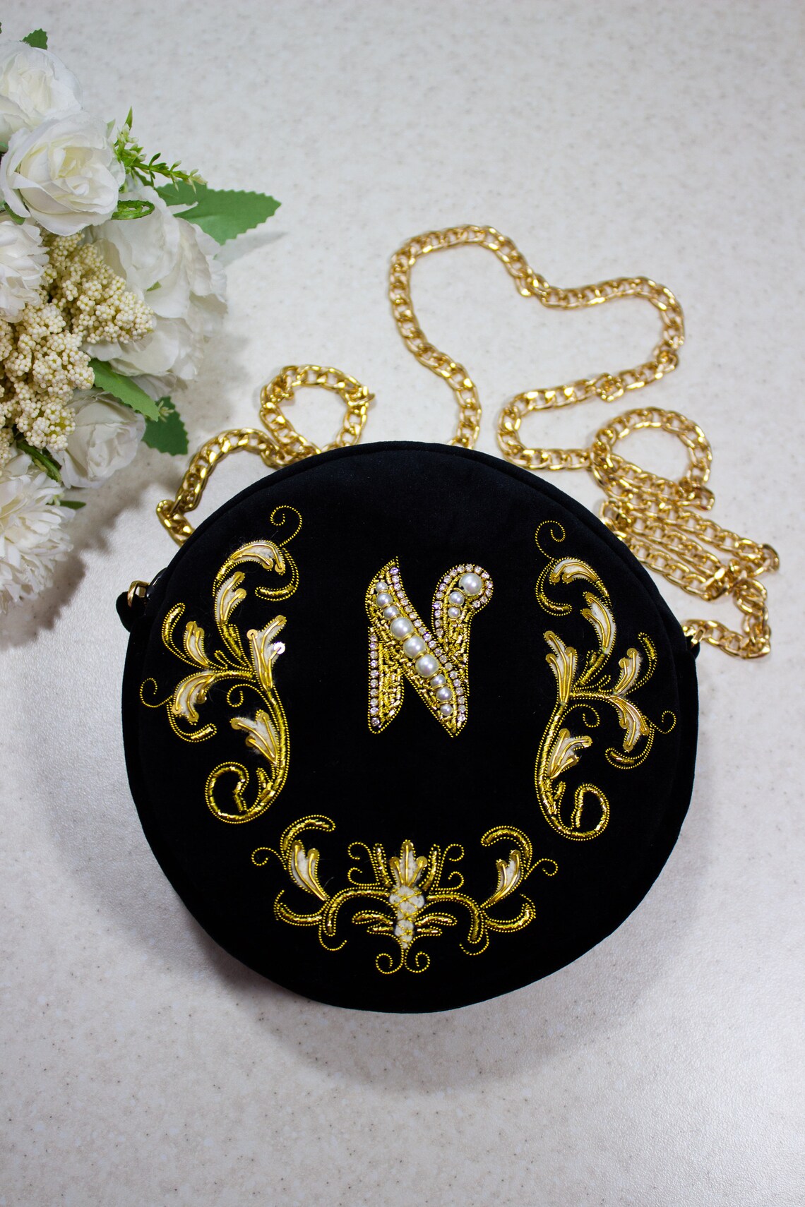 Velvet crossbody bag with your monogram letter Personalised Etsy