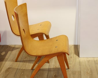 Birch Wood Swing Dining Chairs by C.J. van Os for Culembourg, 1940s