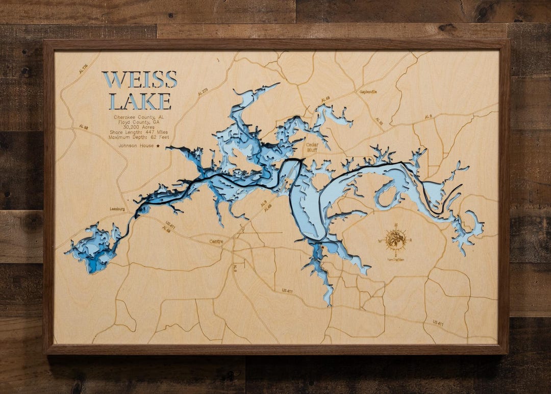 Weiss Lake Alabama 3D Wood Map: Custom Topographic Lake Art - Etsy