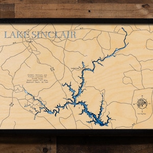 Lake Sinclair Georgia 3D Wood Map: Custom Lake Art Wall Decor