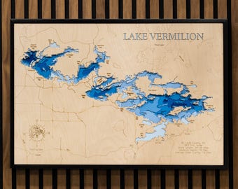 Personalized Lake Vermilion 3D Map - Custom Laser Cut Lake Art - Unique Home Decor