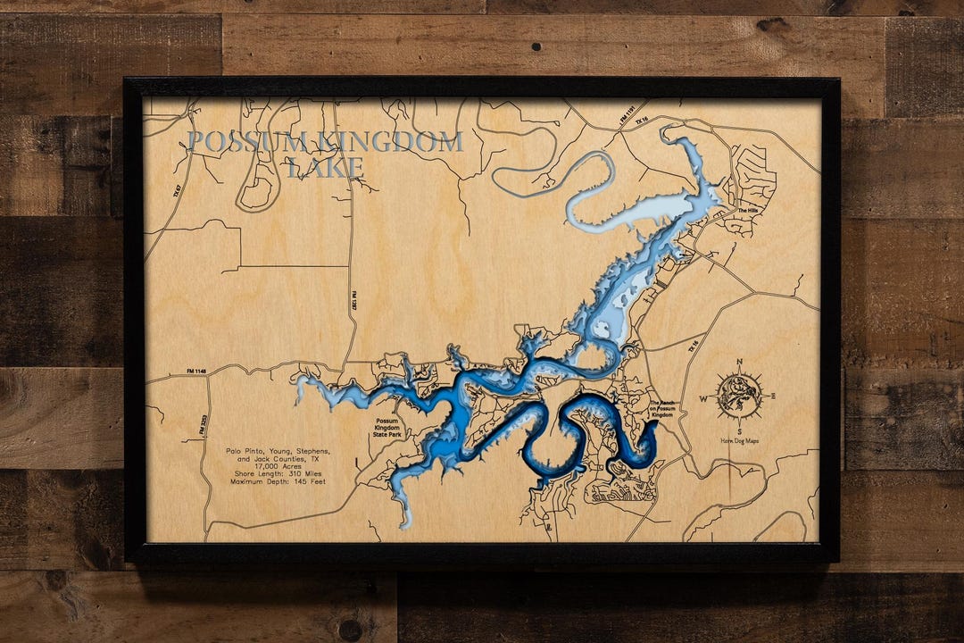 Possum Kingdom Lake 3D Wood Map – Texas Topographic Wall Art - Etsy