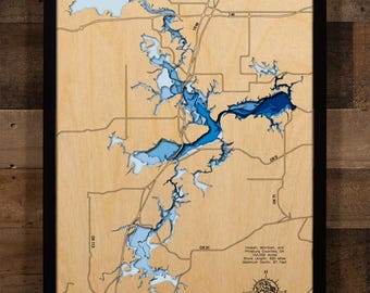 Lake Eufaula 3D Wood Map: Oklahoma Topographic Lake Art