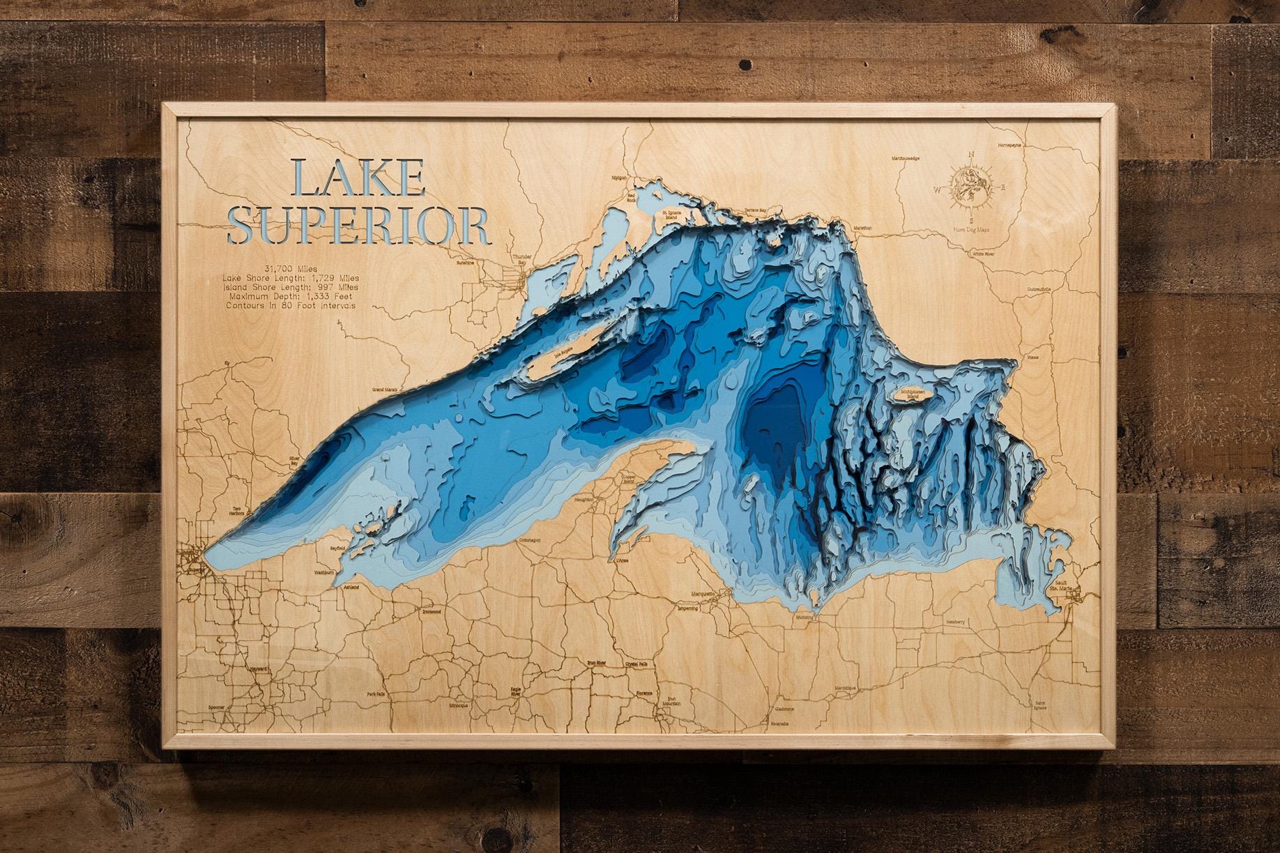 Lake Superior 3D Wood Map: Laser Cut, Personalized Lakehouse Decor